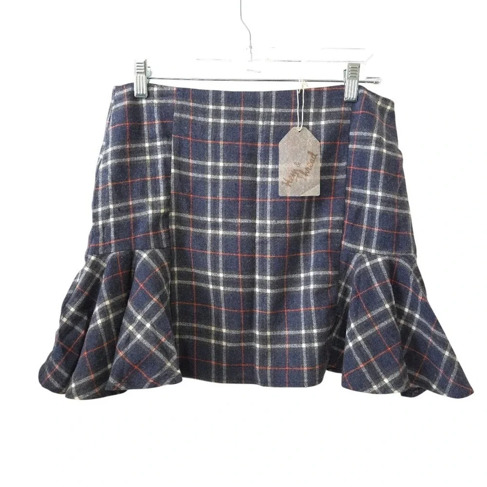 Hem & Thread Blue Plaid‎ Ruffle Hem Mini Skirt L3594 Mens Size Medium NEW